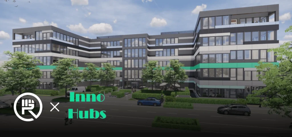 Digital erstellte Ansicht der Front des Innohub Gebäudes in Würzburg.