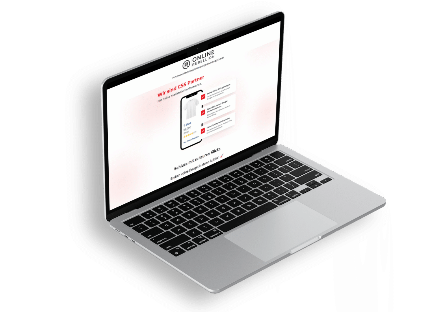 Mockup eines Laptops mit der Website der Online Rebellion als CSS Partner.